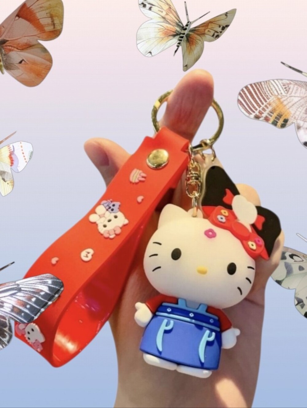 Hello Kitty Red and Blue Silicone Strap Keychain with Doll Charm